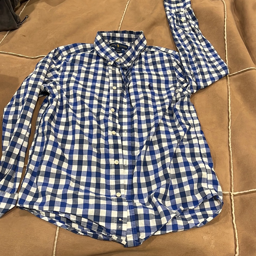 EUC Ralph Lauren blue checkered button down shirt